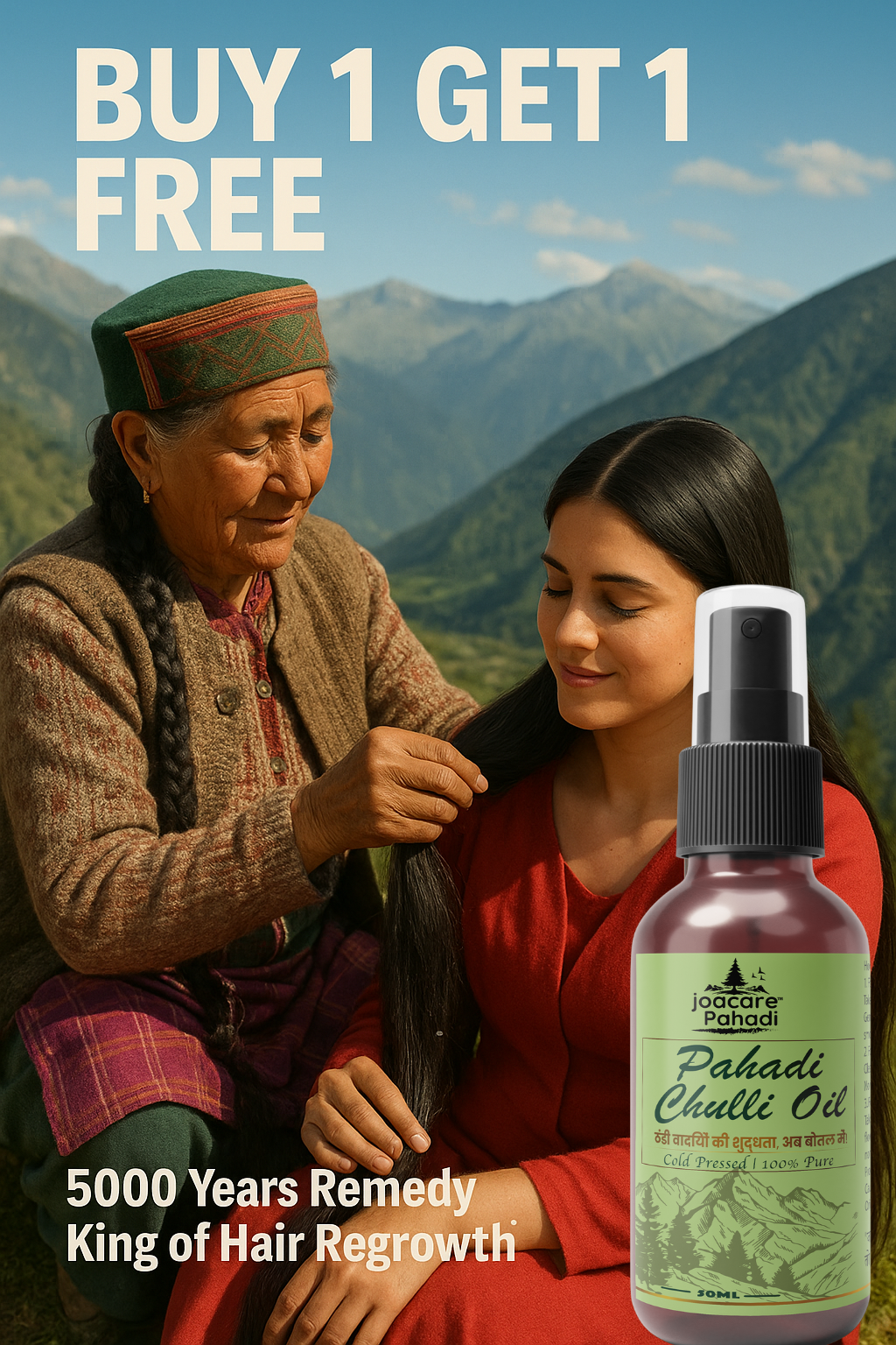 Joacare® Pahadi Chulli Oil – 5000-Year-Old Kinnauri Remedy for Hair Regrowth ( BUY 1 GET 1 FREE)